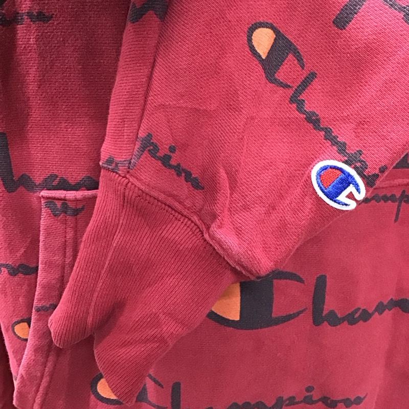 チャンピオン Champion パーカー 長袖 プルオーバー フーディー スウェット XL 総柄 えんじ / ワインレッド /  メンズ USED 古着 中古 10118391