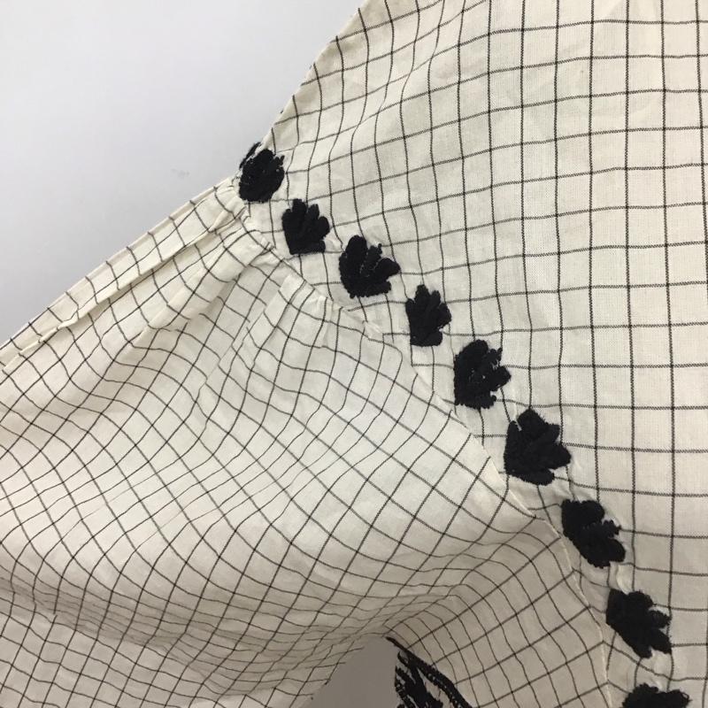 ザラ ZARA ワンピース ロングスカート 7521 304 712 Vネック 七分袖 チェック M 刺繍 アイボリー / アイボリー / X 黒 / ブラック /  レディース USED 古着 中古 10113076