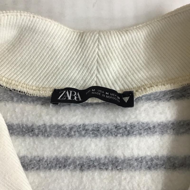 ザラ ZARA トレーナー 長袖 ハーフジップ M ボーダー柄 白 / ホワイト /  レディース USED 古着 中古 10121326