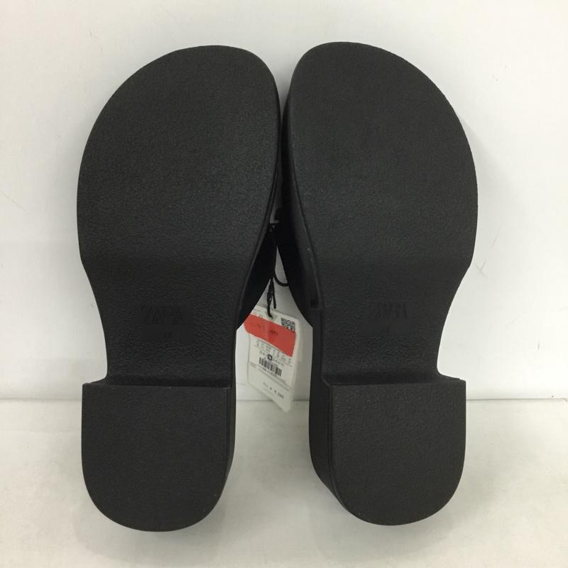 ザラ ZARA サンダル サンダル 3638 410 800 リボンサンダル EU38 無地 黒 / ブラック /  レディース USED 古着 中古 10150243