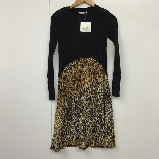 ザラ ZARA ワンピース ひざ丈スカート S 無地 X ヒョウ柄・レオパード柄 黒 / ブラック /  レディース USED 古着 中古 10130395