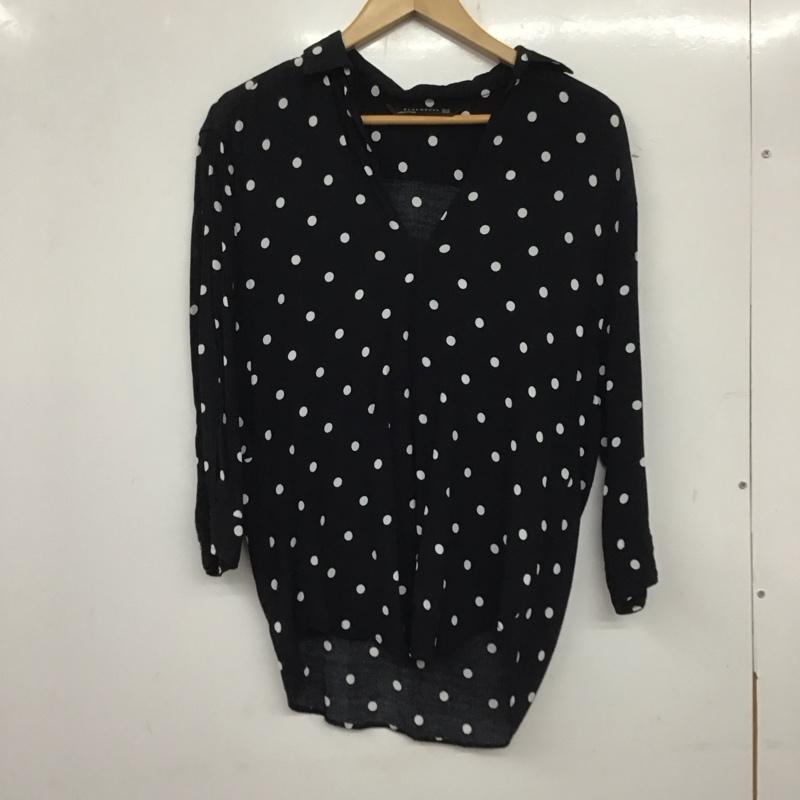 ザラ ZARA カットソー 七分袖 プルオーバーブラウス スキッパー XS ドット 黒 / ブラック /  レディース USED 古着 中古 10139234