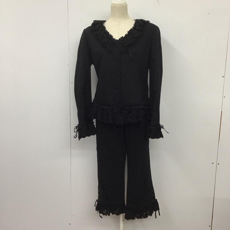 ピンクハウス PINK HOUSE セットアップ セットアップ P0103FJ01 P0103FP03 襟レース 裾レース ジャケット パンツ 七分丈パンツ L 無地 黒 / ブラック /  レディース USED 古着 中古 10144434