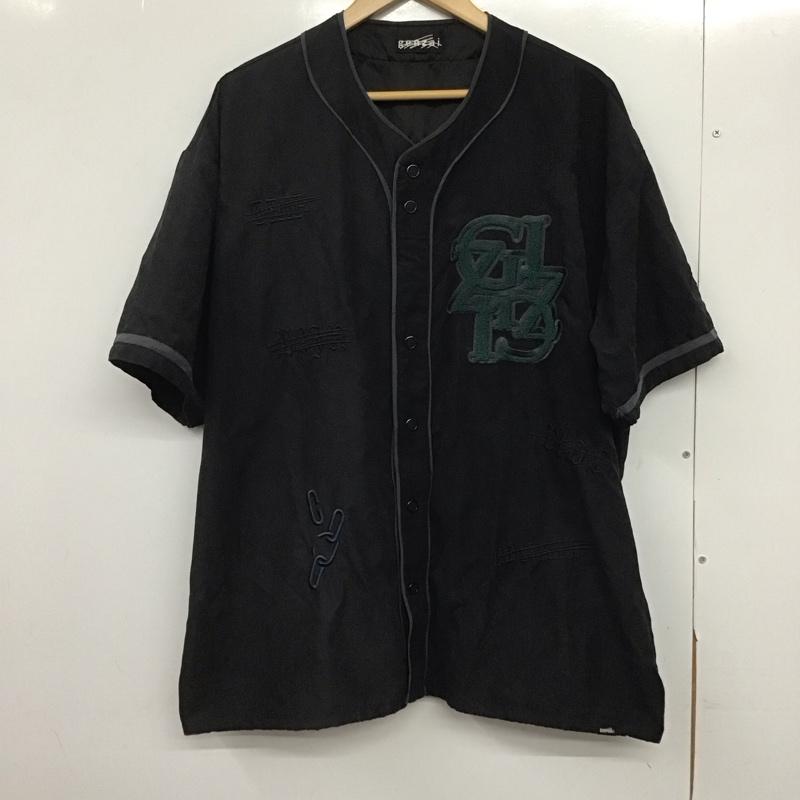 ゲンザイ genzai シャツ、ブラウス 半袖 半袖シャツ ノーカラーシャツ 前ボタン L ロゴ、文字 黒 / ブラック /  メンズ USED 古着 中古 10146209