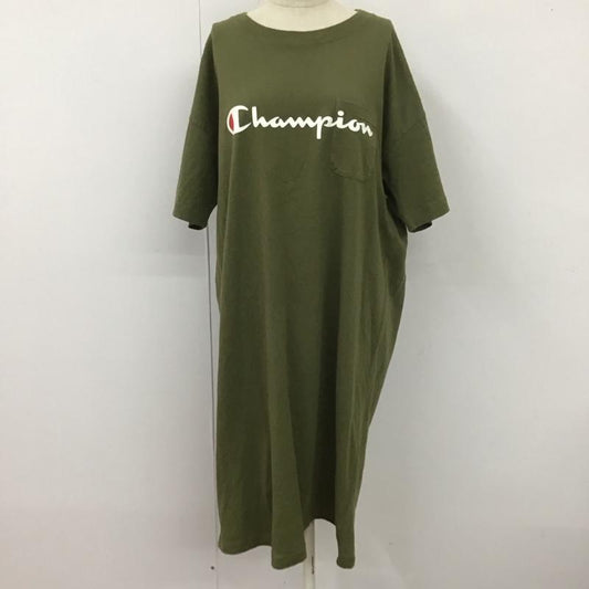 チャンピオン Champion ワンピース ひざ丈スカート CWSP30C Tシャツワンピース カットソー FREE ロゴ、文字 カーキ / カーキ /  レディース USED 古着 中古 10113810