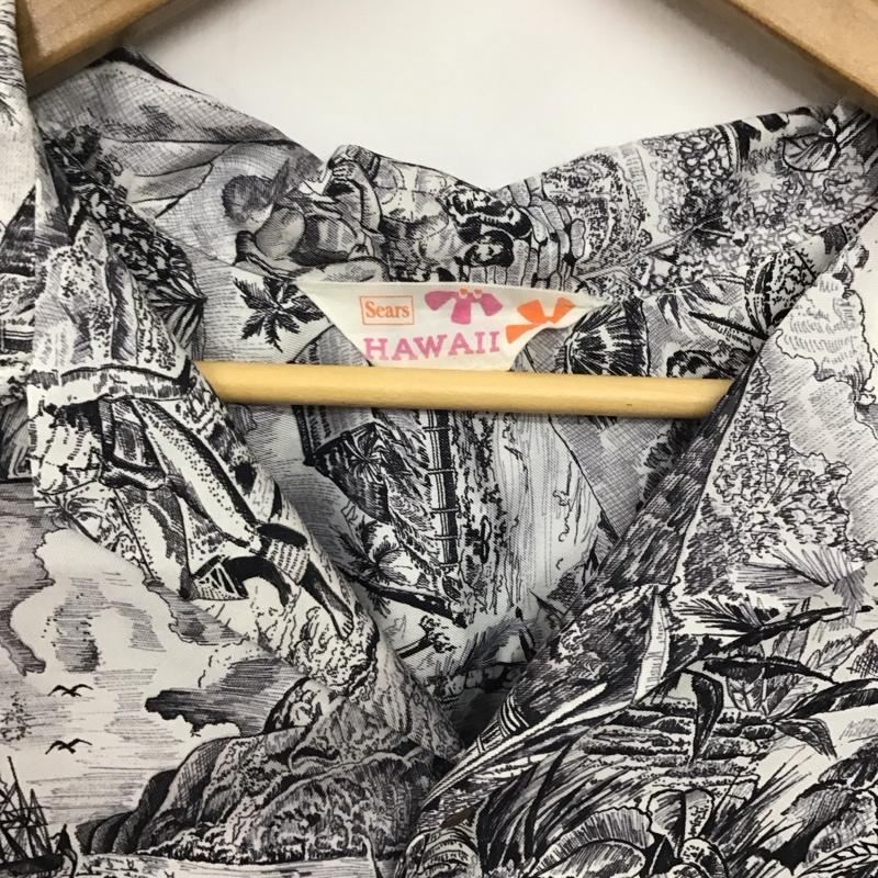 シアーズ SEARS シャツ、ブラウス 半袖 半袖シャツ プリントシャツ ポケットシャツ アロハシャツ プリント 白 / ホワイト / X 黒 / ブラック /  メンズ USED 古着 中古 10135963