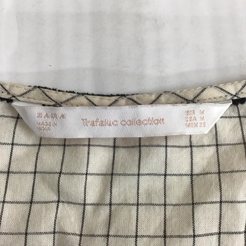 ザラ ZARA ワンピース ロングスカート 7521 304 712 Vネック 七分袖 チェック M 刺繍 アイボリー / アイボリー / X 黒 / ブラック /  レディース USED 古着 中古 10113076