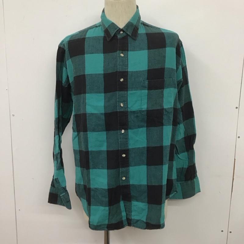 古着 USED シャツ、ブラウス 長袖 L チェック 黒 / ブラック / X 緑 / グリーン /  メンズ USED 古着 中古 10107046