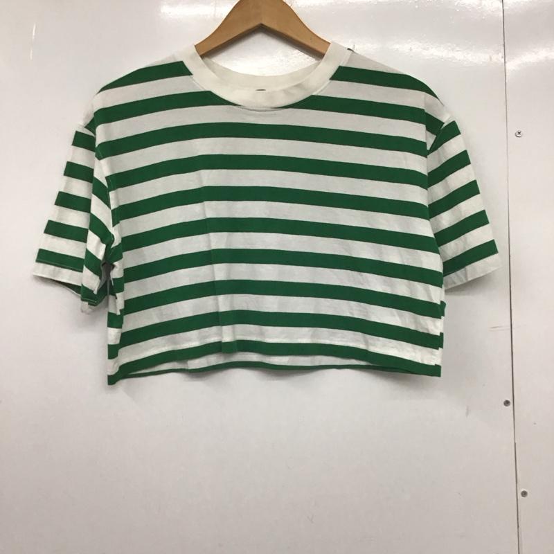 ザラ ZARA Tシャツ 半袖 クロップド丈 ボーダー M ボーダー柄 白 / ホワイト / X 緑 / グリーン /  レディース USED 古着 中古 10148669