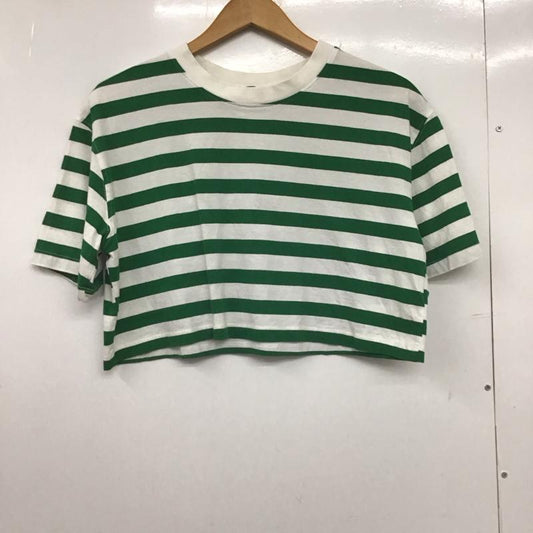 ザラ ZARA Tシャツ 半袖 クロップド丈 ボーダー M ボーダー柄 白 / ホワイト / X 緑 / グリーン /  レディース USED 古着 中古 10148669