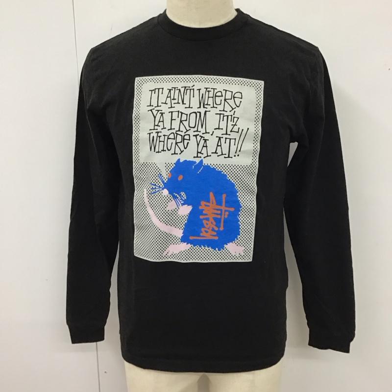ステューシー STUSSY カットソー 長袖 長袖カットソー クルーネックカットソー ロングスリーブカットソー プリントTシャツ M プリント 黒 / ブラック /  メンズ USED 古着 中古 10119958