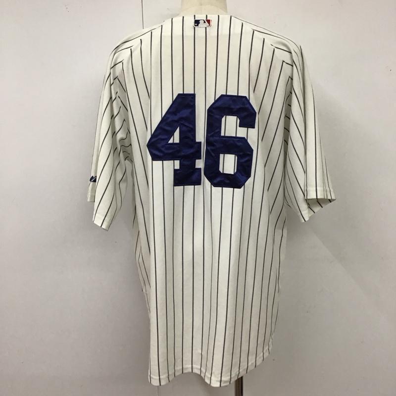 マジェスティック MAJESTIC シャツ、ブラウス 半袖 半袖シャツ ノーカラーシャツ 半袖カットソー ストライプシャツ ロゴ、文字 白 / ホワイト /  メンズ USED 古着 中古 10119132