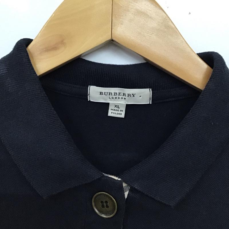 バーバリーロンドン Burberry London カットソー 長袖 長袖カットソー カラーシャツ 長袖ポロシャツ XL ロゴ、文字 黒 / ブラック /  レディース USED 古着 中古 10119548