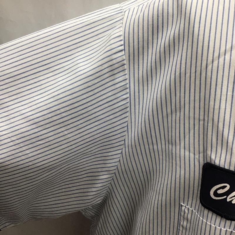 古着 USED シャツ、ブラウス 半袖 半袖シャツ カラーシャツ 半袖カットソー ストライプシャツ XL ロゴ、文字 紺 / ネイビー /  メンズ USED 古着 中古 10118542