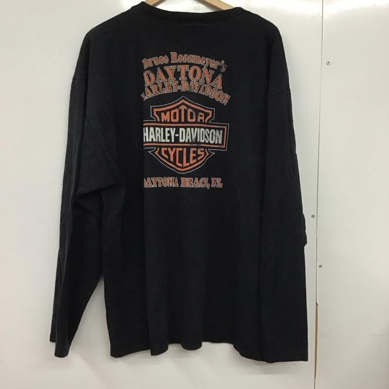 ハーレーダビッドソン Harley-Davidson カットソー 長袖 長袖カットソー プリントカットソー ヘンリーネック 古着 XL プリント 黒 / ブラック /  メンズ USED 古着 中古 10132901