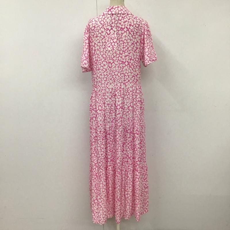 ザラ ZARA ワンピース ロングスカート 半袖 スキッパー ティアード XS 総柄 桃 / ピンク / X 白 / ホワイト /  レディース USED 古着 中古 10116781