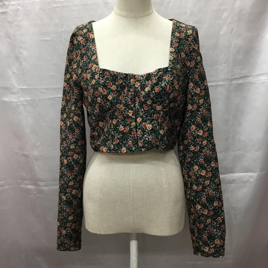 ザラ ZARA カットソー 長袖 8510 756 800 ショート丈 スクエアネック フロントホック M 花柄 マルチカラー / マルチカラー /  レディース USED 古着 中古 10107453