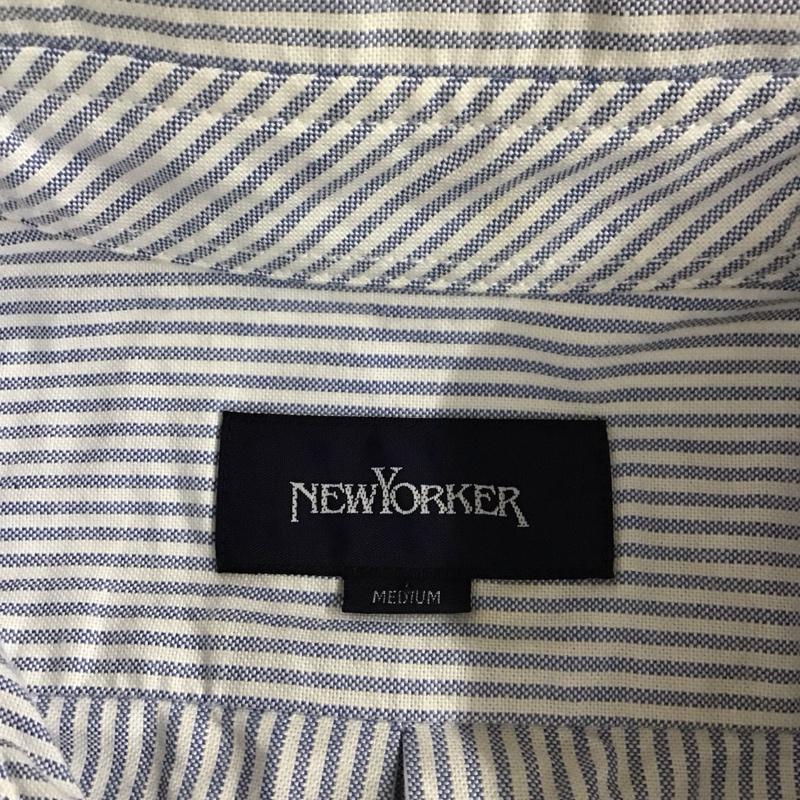 ニューヨーカー NEWYORKER シャツ、ブラウス 長袖 ボタンダウン コットン M ストライプ 白 / ホワイト / X 水色 / ライトブルー /  メンズ USED 古着 中古 10116829