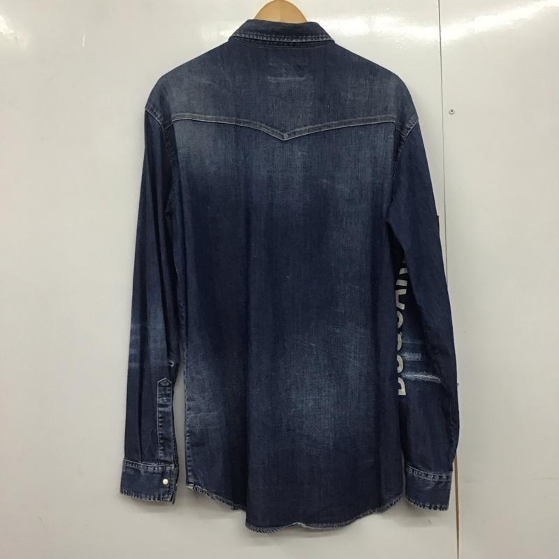 ディースクエアード2 DSQUARED2 シャツ、ブラウス 長袖 長袖シャツ デニムシャツ カラーシャツ ダメージ加工 X ロゴ、文字 インディゴ / インディゴ /  メンズ USED 古着 中古 10142095