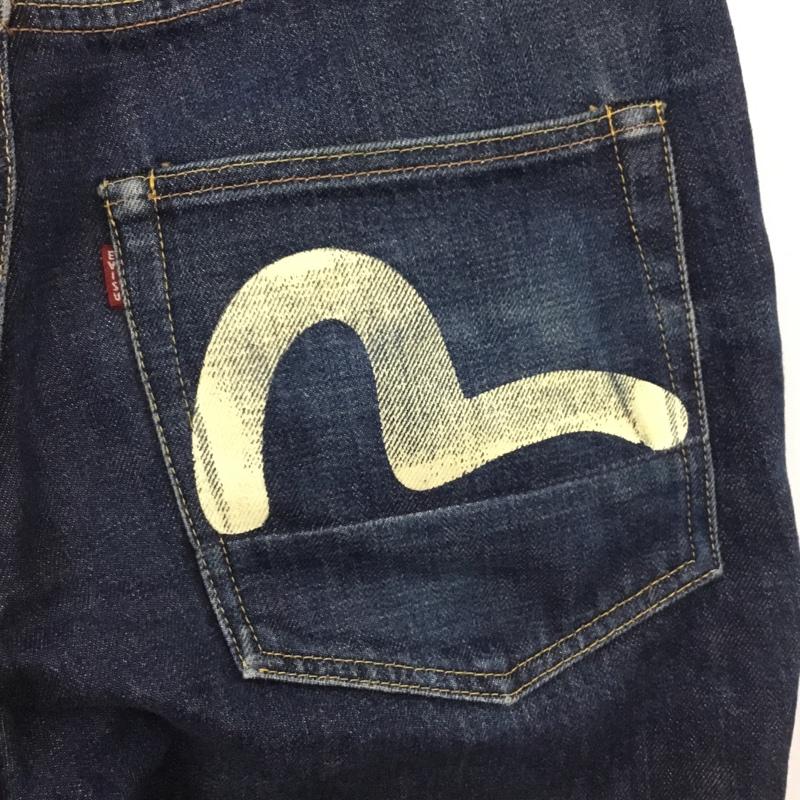 エヴィス EVISU パンツ デニム、ジーンズ デニムパンツ ストレートパンツ ワイドパンツ カジュアルパンツ 32インチ ロゴ、文字 インディゴ / インディゴ /  メンズ USED 古着 中古 10112320