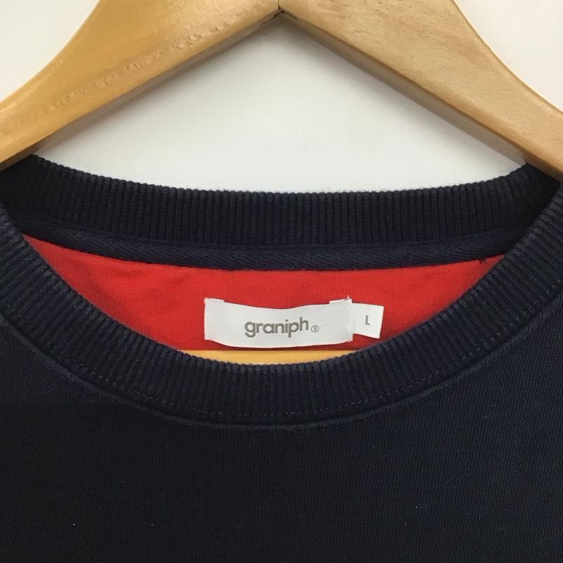 グラニフ graniph トレーナー 長袖 長袖トレーナー スウェット クルーネック プルオーバー L 刺繍 紺 / ネイビー /  メンズ USED 古着 中古 10149015