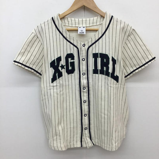 エックスガール X-girl シャツ、ブラウス 半袖 ベースボールシャツ 1 ストライプ ベージュ / ベージュ / X 紺 / ネイビー /  レディース USED 古着 中古 10139201