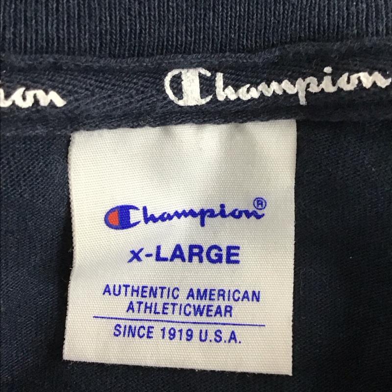 チャンピオン Champion Tシャツ 長袖 C8-Q407 バックロゴ ロンT クルーネック XL ロゴ、文字 紺 / ネイビー /  メンズ USED 古着 中古 10131337