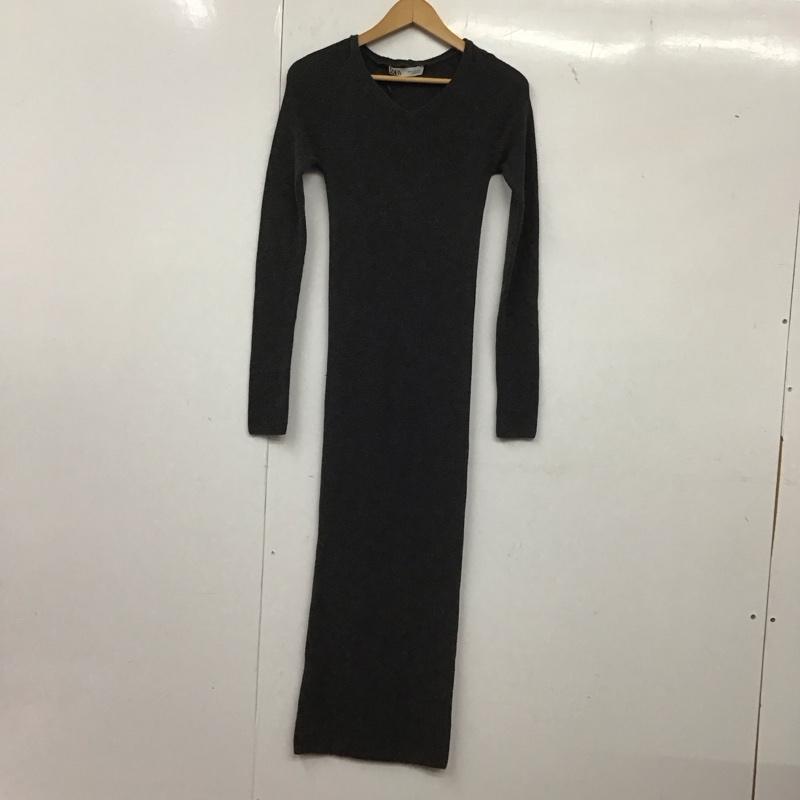 ザラ ZARA ワンピース ロングスカート 6427 001 802 Vネック リブ 長袖 XS 無地 灰 / グレー /  レディース USED 古着 中古 10139403