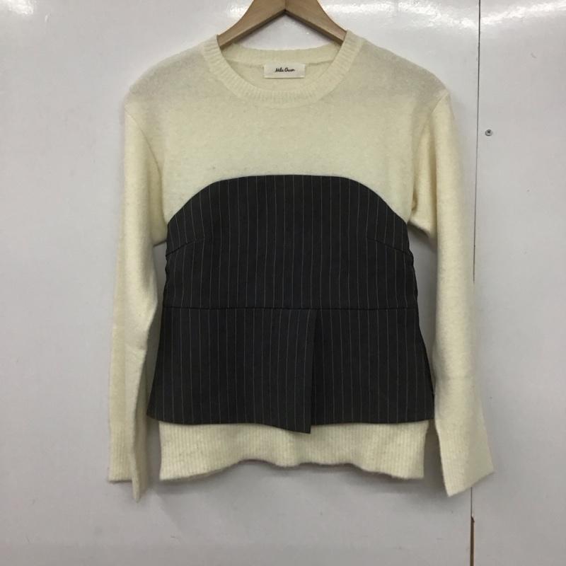 ミラオーウェン Mila Owen ニット、セーター 長袖 長袖ニットカットソー クルーネック セーター 1 ストライプ 白 / ホワイト /  レディース USED 古着 中古 10142452