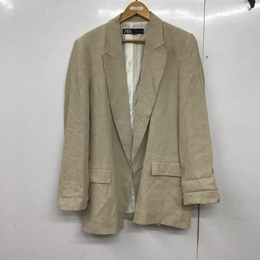 ザラ ZARA ジャケット、上着 ジャケット、ブレザー 2753/330/052 リネンジャケット プリントカフス L 無地 ベージュ / ベージュ /  レディース USED 古着 中古 10140665