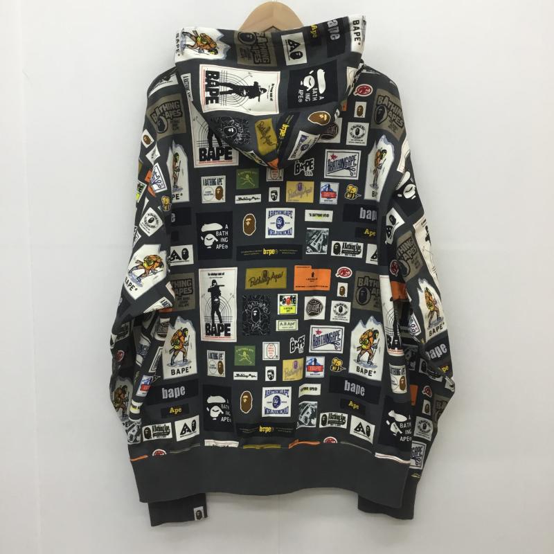 アベイシングエイプ A BATHING APE パーカー 長袖 MULTI LABEL RELAXED FIT PULLOVER HOODIE XL 総柄 ダークグレー / ダークグレー /  メンズ USED 古着 中古 10107081