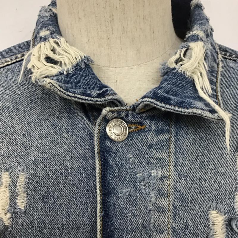 ザラ ZARA ジャケット、上着 ジャケット、ブレザー デニムジャケット カラージャケット 長袖ジャケット ダメージ加工ブルゾン L 無地 インディゴ / インディゴ /  メンズ USED 古着 中古 10110811