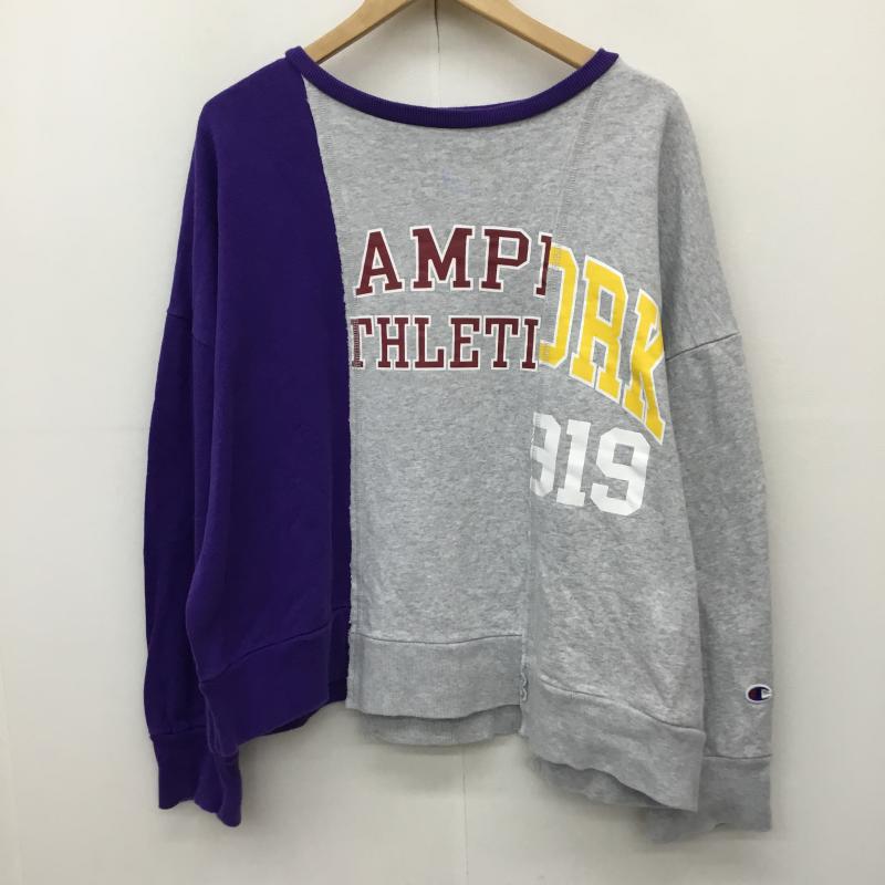 チャンピオン Champion トレーナー 長袖 CW-Q007 L プリント 灰 / グレー / X 紫 / パープル /  レディース USED 古着 中古 10138232