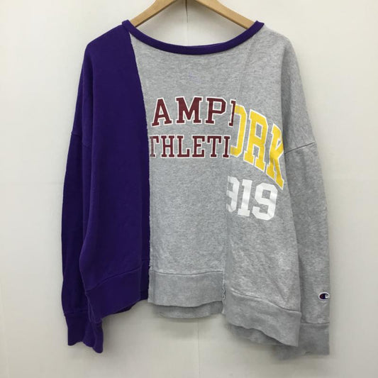 チャンピオン Champion トレーナー 長袖 CW-Q007 L プリント 灰 / グレー / X 紫 / パープル /  レディース USED 古着 中古 10138232