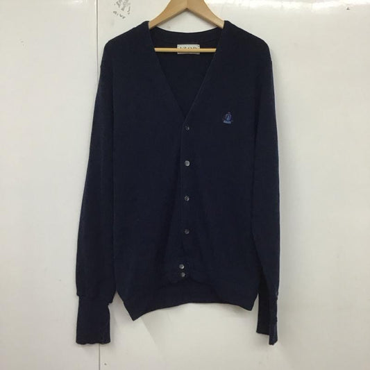 アイゾッド IZOD ニット、セーター 長袖 長袖ニットカーディガン 前ボタン ノーカラー 80s アクリル M ロゴ、文字 紺 / ネイビー /  メンズ USED 古着 中古 10129889