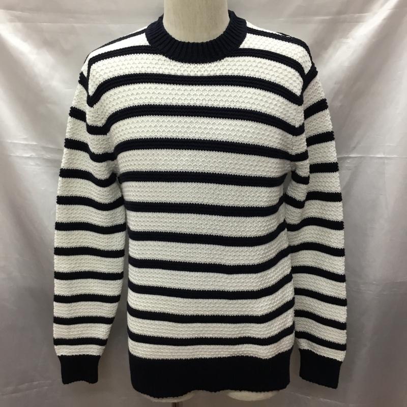 アダムエロペ ADAM ET ROPE  ニット、セーター 長袖 長袖ニットカットソー ニット セーター クルーネックニット M ボーダー柄 白 / ホワイト / X 紺 / ネイビー /  メンズ USED 古着 中古 10113357