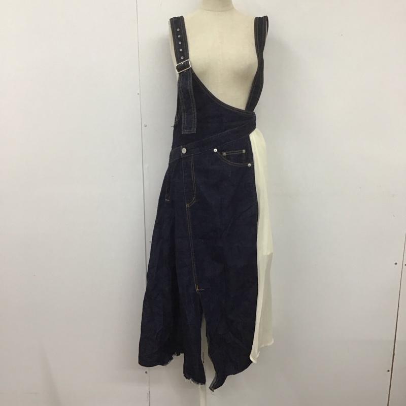 エヴリス EVRIS ワンピース ロングスカート 372020300701-01 ステップヘムプリーツロングワンピース 2WAY ワンショルダー デニム FREE 無地 インディゴ / インディゴ / X 白 / ホワイト /  レディース USED 古着 中古 10107370