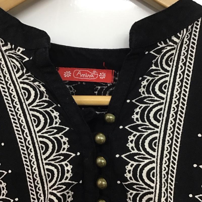 アミナ Amina カットソー 長袖 総柄 黒 / ブラック /  レディース USED 古着 中古 10138151