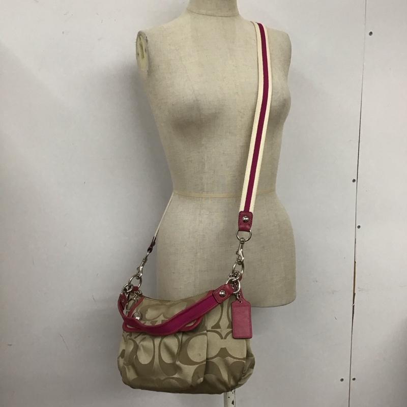コーチ COACH ハンドバッグ ハンドバッグ F13833 シグネチャー ショルダー 2WAY 総柄 ベージュ / ベージュ / X 桃 / ピンク /  レディース USED 古着 中古 10112185