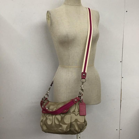 コーチ COACH ハンドバッグ ハンドバッグ F13833 シグネチャー ショルダー 2WAY 総柄 ベージュ / ベージュ / X 桃 / ピンク /  レディース USED 古着 中古 10112185