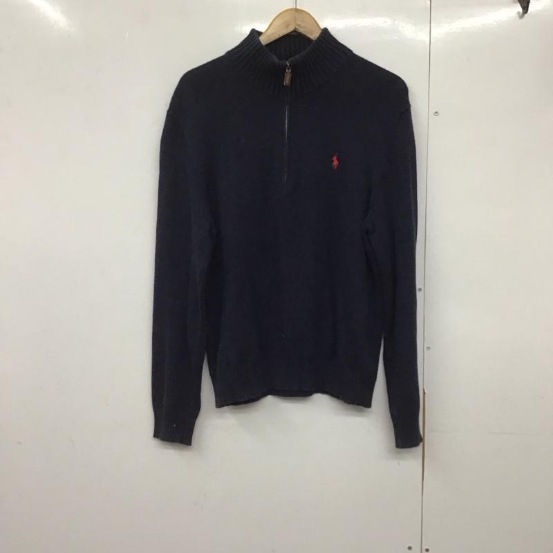 ポロラルフローレン POLO RALPH LAUREN ニット、セーター 長袖 ハーフジップ コットン L ワンポイント 紺 / ネイビー /  メンズ USED 古着 中古 10144724