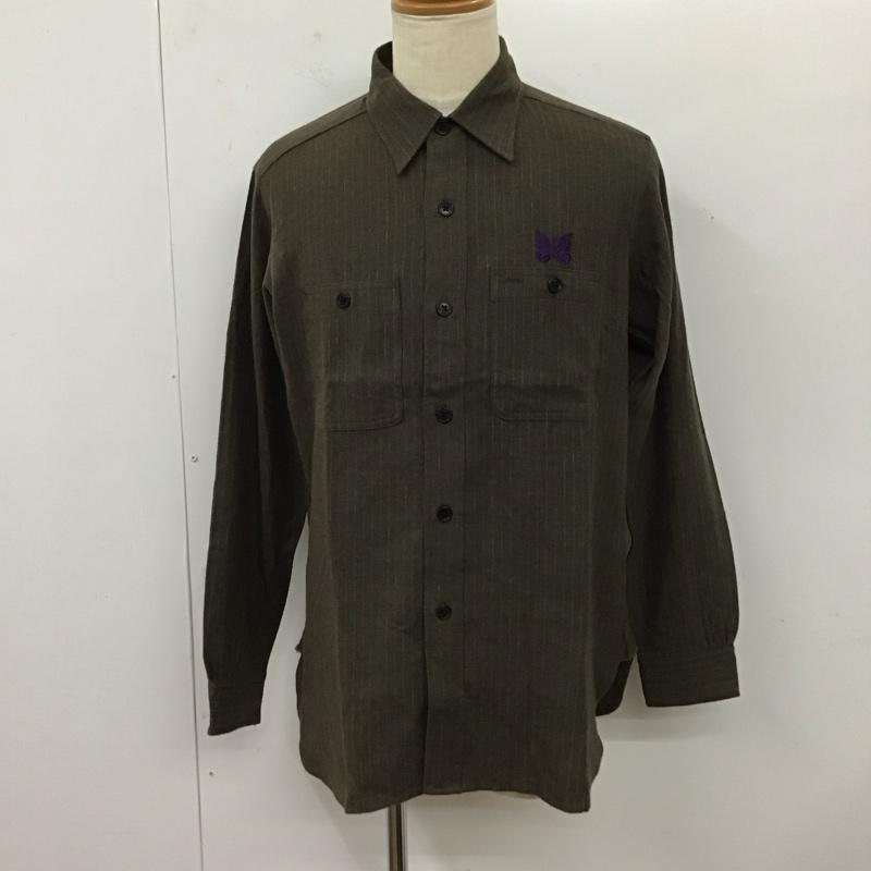 ニードルス Needles シャツ、ブラウス 長袖 長袖シャツ カラーシャツ ポケットシャツ 長袖カットソー ストライプ S ストライプ 茶 / ブラウン /  メンズ USED 古着 中古 10119426