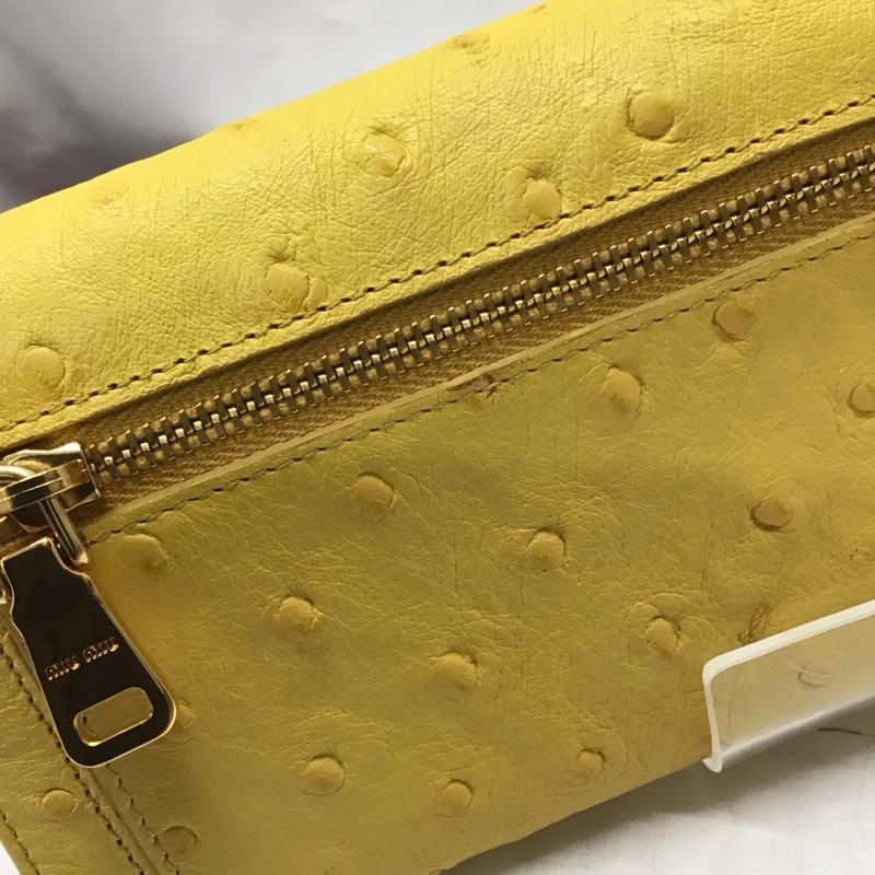ミュウミュウ miu miu 財布 長財布 5M1109 オーストリッチ型押し 箱有 ロゴ、文字 黄 / イエロー /  レディース USED 古着 中古 10114301