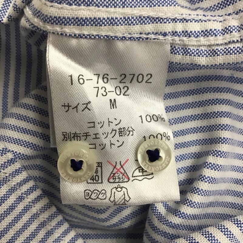 ニューヨーカー NEWYORKER シャツ、ブラウス 長袖 ボタンダウン コットン M ストライプ 白 / ホワイト / X 水色 / ライトブルー /  メンズ USED 古着 中古 10116829