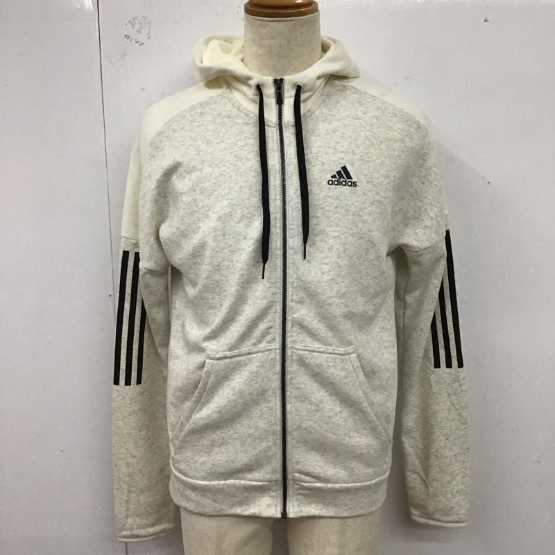 アディダス adidas パーカー 長袖 DM4055 フルジップ スウェット L ロゴ、文字 灰 / グレー /  メンズ USED 古着 中古 10123280