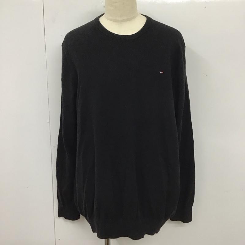 トミーヒルフィガー TOMMY HILFIGER ニット、セーター 長袖 78B9263 クルーネック XXL ワンポイント 黒 / ブラック /  メンズ USED 古着 中古 10112933