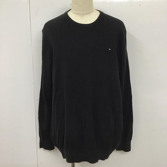 トミーヒルフィガー TOMMY HILFIGER ニット、セーター 長袖 78B9263 クルーネック XXL ワンポイント 黒 / ブラック /  メンズ USED 古着 中古 10112933