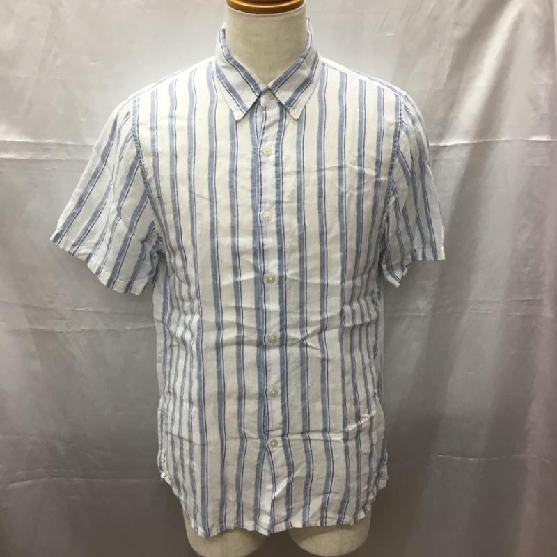 アバクロンビーアンドフィッチ ABERCROMBIE&FITCH シャツ、ブラウス 半袖 ボタンダウン リネン M ストライプ 白 / ホワイト / X 青 / ブルー /  メンズ USED 古着 中古 10112386