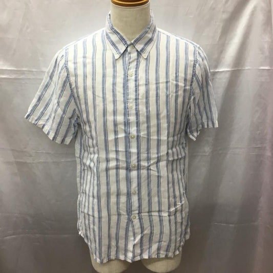 アバクロンビーアンドフィッチ ABERCROMBIE&FITCH シャツ、ブラウス 半袖 ボタンダウン リネン M ストライプ 白 / ホワイト / X 青 / ブルー /  メンズ USED 古着 中古 10112386