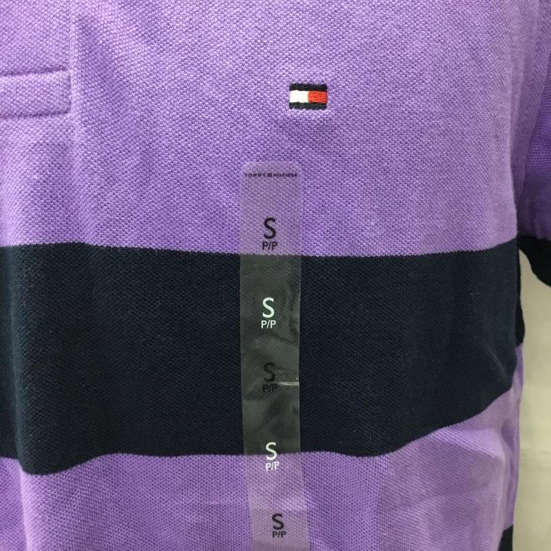 トミーヒルフィガー TOMMY HILFIGER ポロシャツ 半袖 S ボーダー柄 紺 / ネイビー / X 紫 / パープル /  メンズ USED 古着 中古 10112775